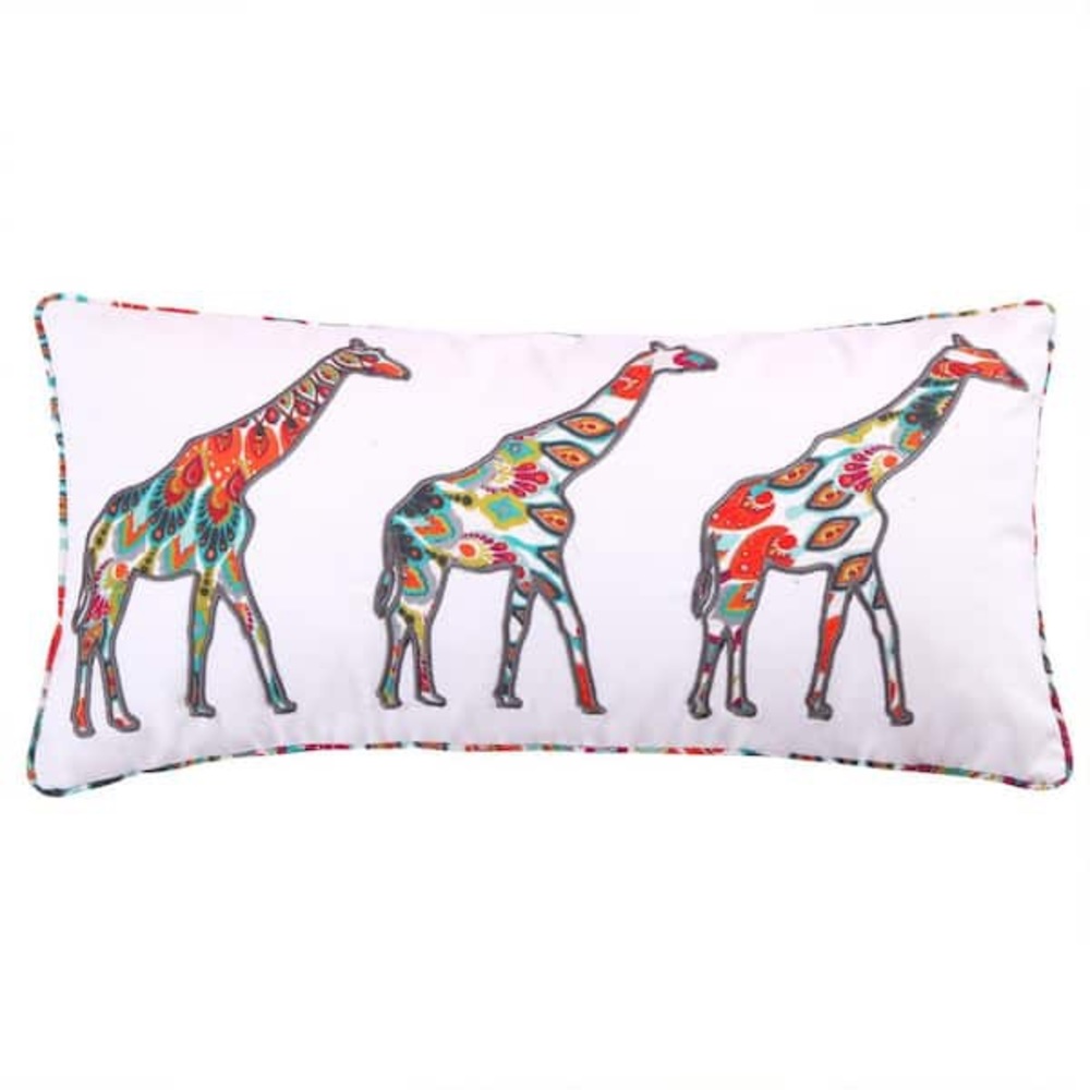 NWT Mirage Multicolor 3 Girrafes Applique 12 in. x 24 in. Throw Pillow